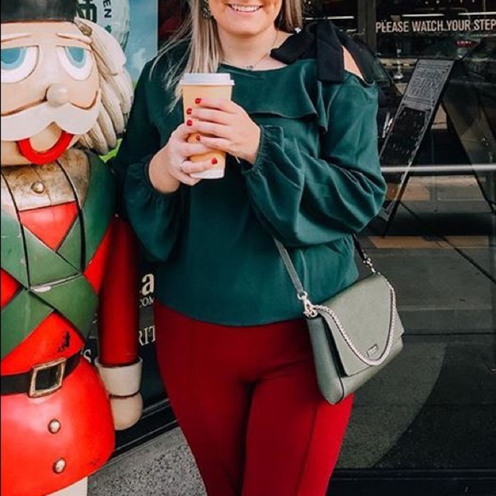Green tie shoulder blouse